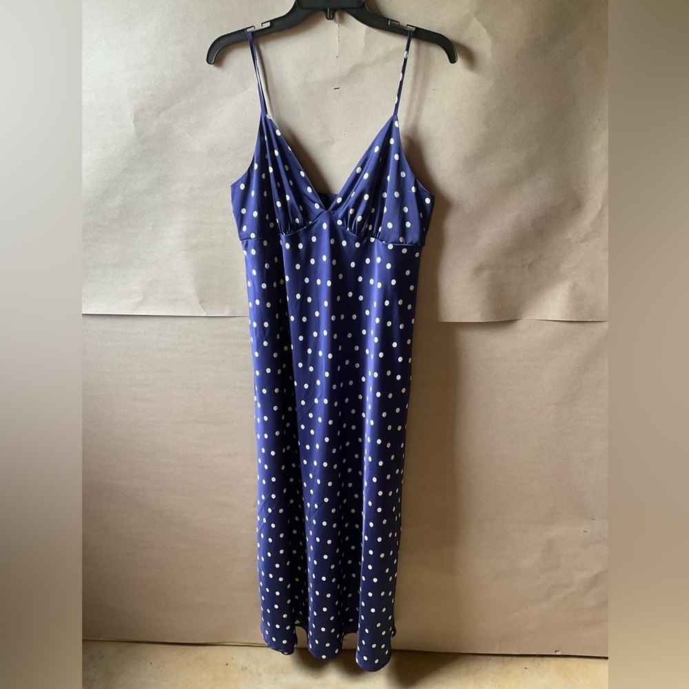 Oak & Trellis Blue Polka Dot Spaghetti Strap Dress. Size XL NWT